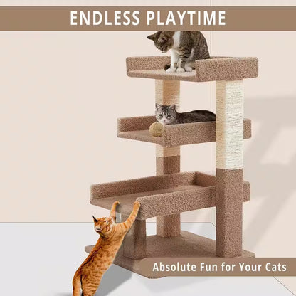 Beige Cat Tree for Large Cats, Cat Activity with Scratching Post, Cat Tower for Large Cats, 3 Level Cat Play Perch