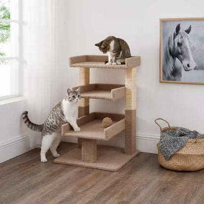 Beige Cat Tree for Large Cats, Cat Activity with Scratching Post, Cat Tower for Large Cats, 3 Level Cat Play Perch