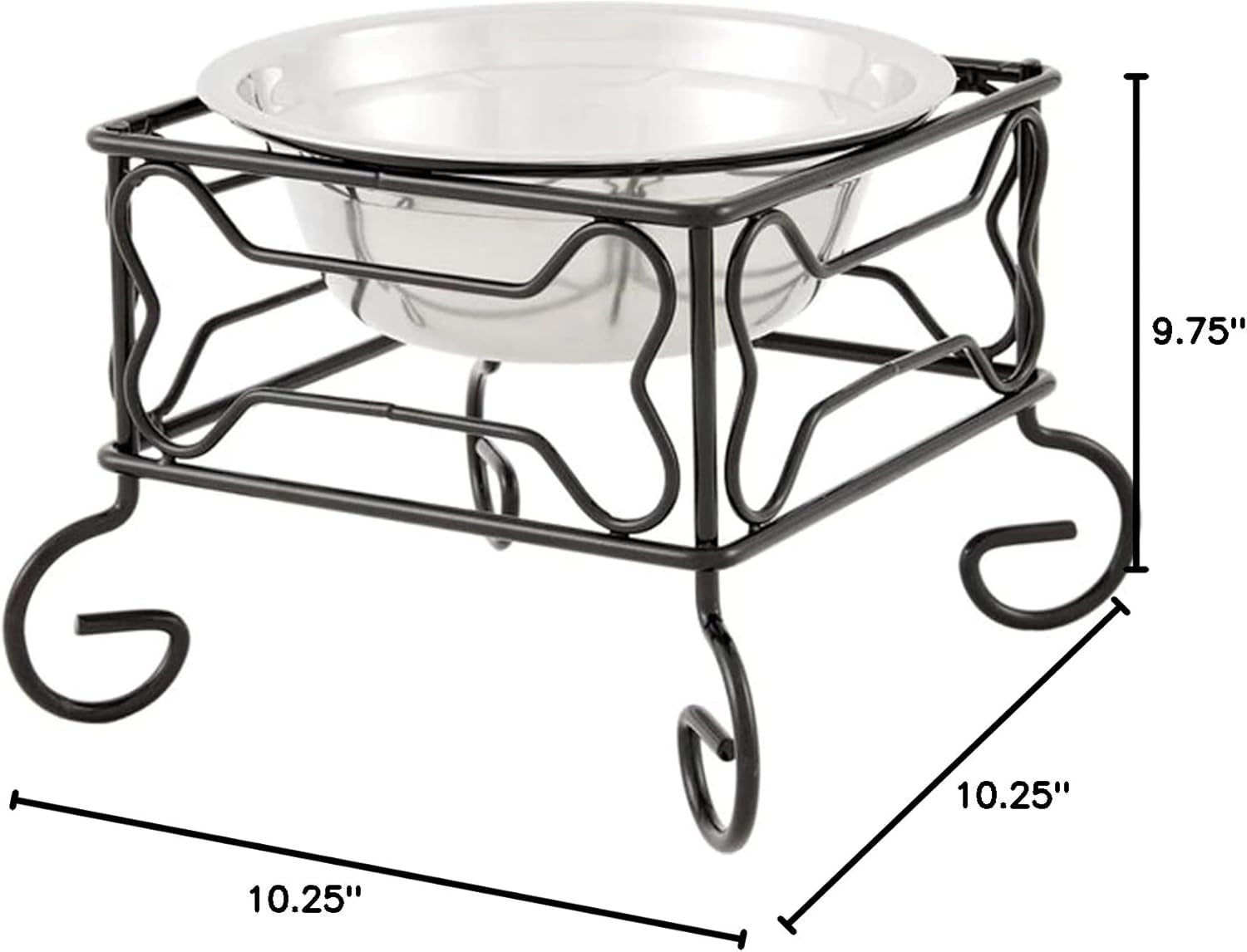 10-Inch Black Wrought Iron Stand with Single Elevated Stainless Steel Feeder Bowl