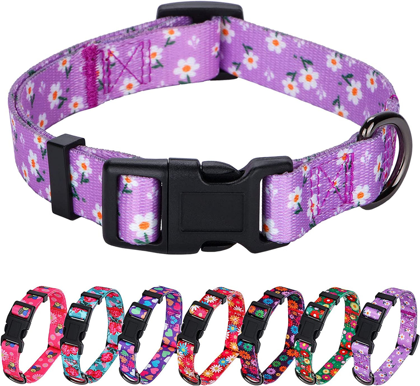 Girl Dog Collars Spring Cute Daisy Flower Pattern Lovely Print and American Flag Print Dog Collar