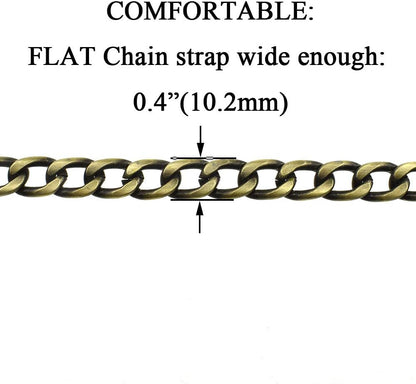 Purse Chain Strap Length 39.4 Inches Bronze for Shoulder Cross Body Sling Purse Handbag Clutch Replacement Strap Comfortable Flat 0.4” Wide Enough 2.4Mm Extra Thick Metal Strap 1 Pack